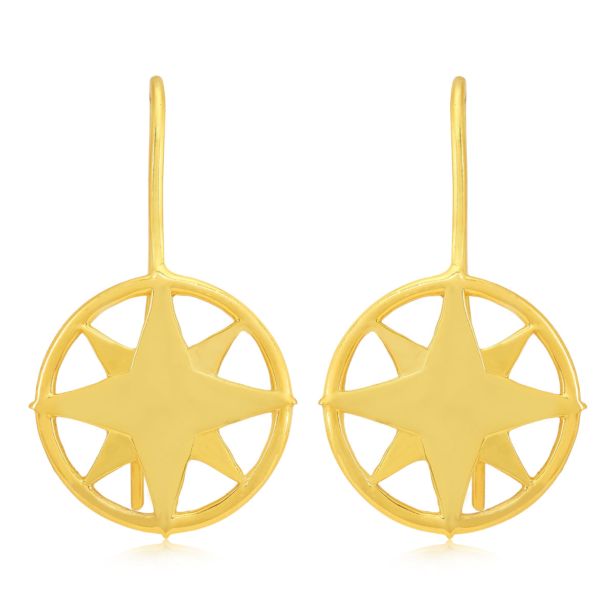 925  Gold Plated Sterling Silver Compass Earrings