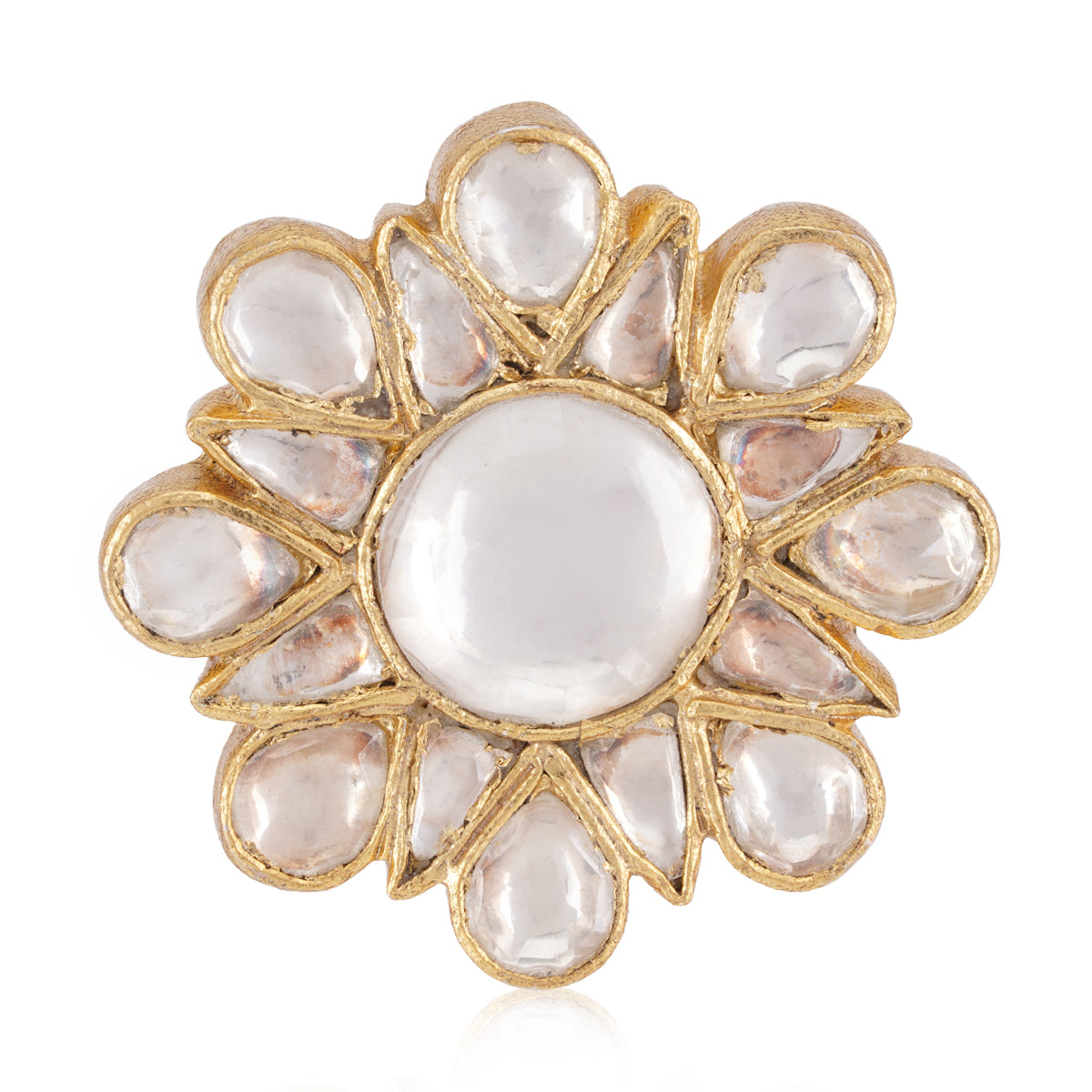 925 Gold Plated Sterling Silver Polki Fluer Ring