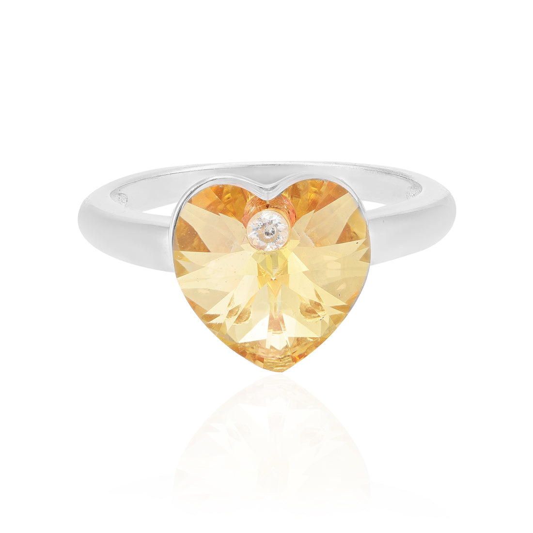 Golden Aura Heart Rhodium Plated Single Stone Ring