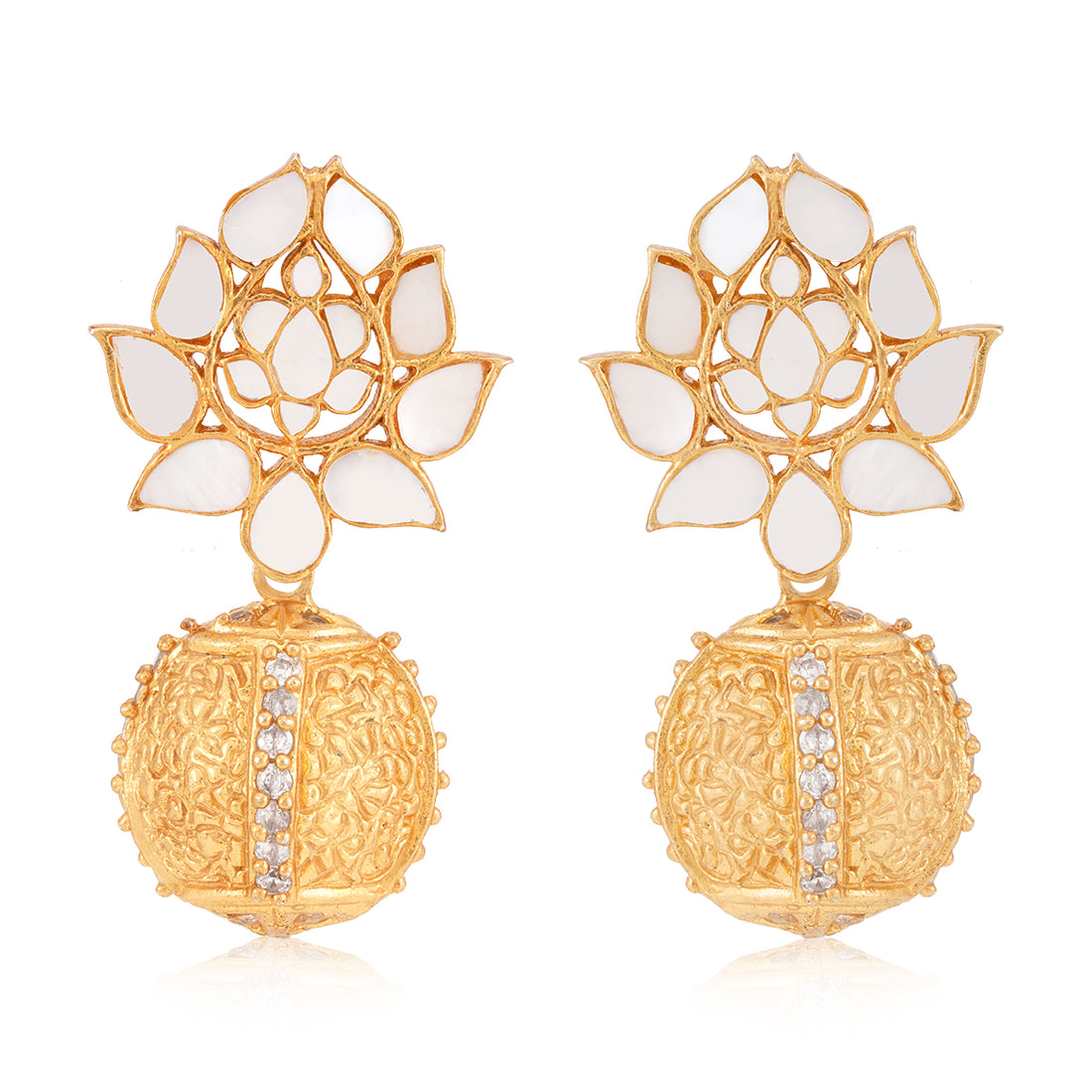 925 Golden Lotus Dangles Gold Plated Earrings