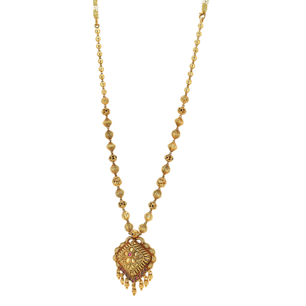 Golden Radiance Diamond Shaped Pendant with Beaded Drop Haram