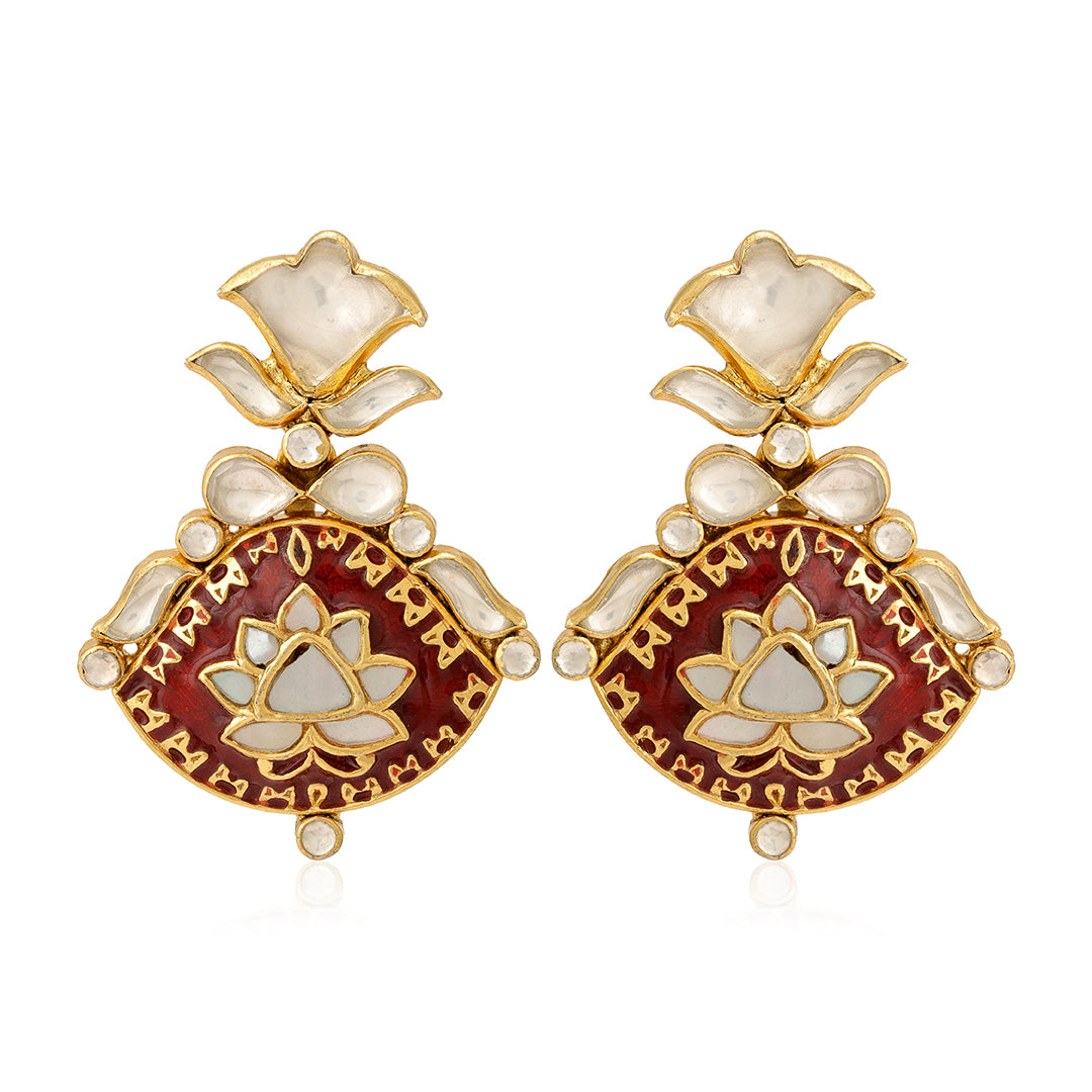 925 Graceful Polki Red Gold Plated Earrings