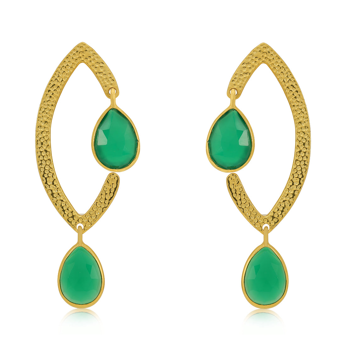 925 Green Oval Danglers Gold Plated Silver Earring