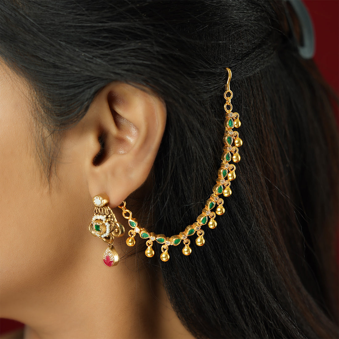 925 Green Stone Gold Plated Beads Drops Mattal