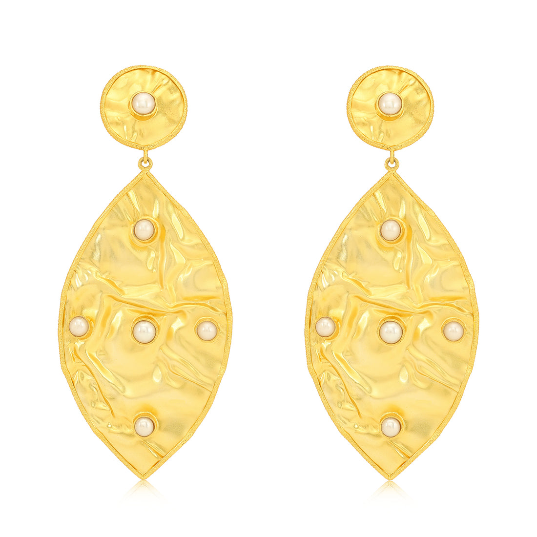 925 Hammered Leaf Gold Plated Sterling Silver Earring
