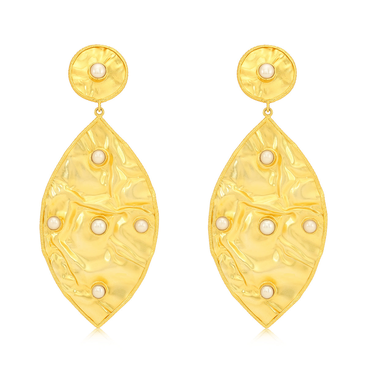 925 Hammered Leaf Gold Plated Sterling Silver Earring
