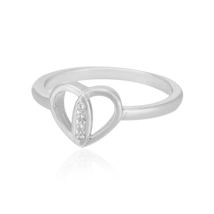 925 Heart Centered Oval Detailed Rhodium Ring