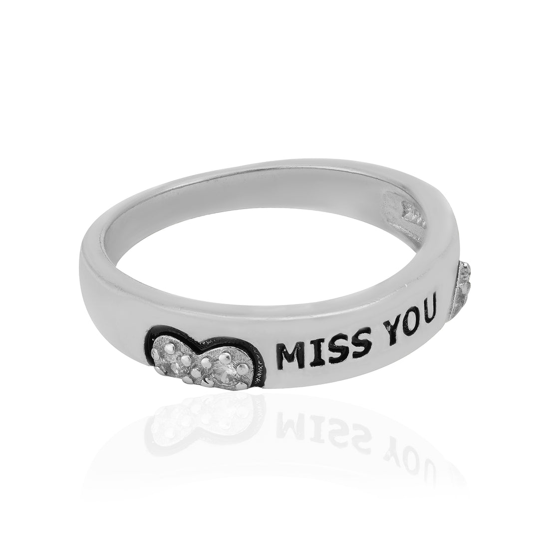 925 Heart Featured Rhodium Plated Miss You Engraved Rings