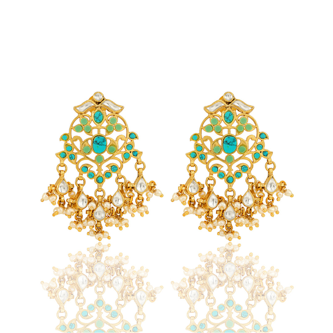 925 Heart Turquoise Chandelier Beeds Drop Silver Earring