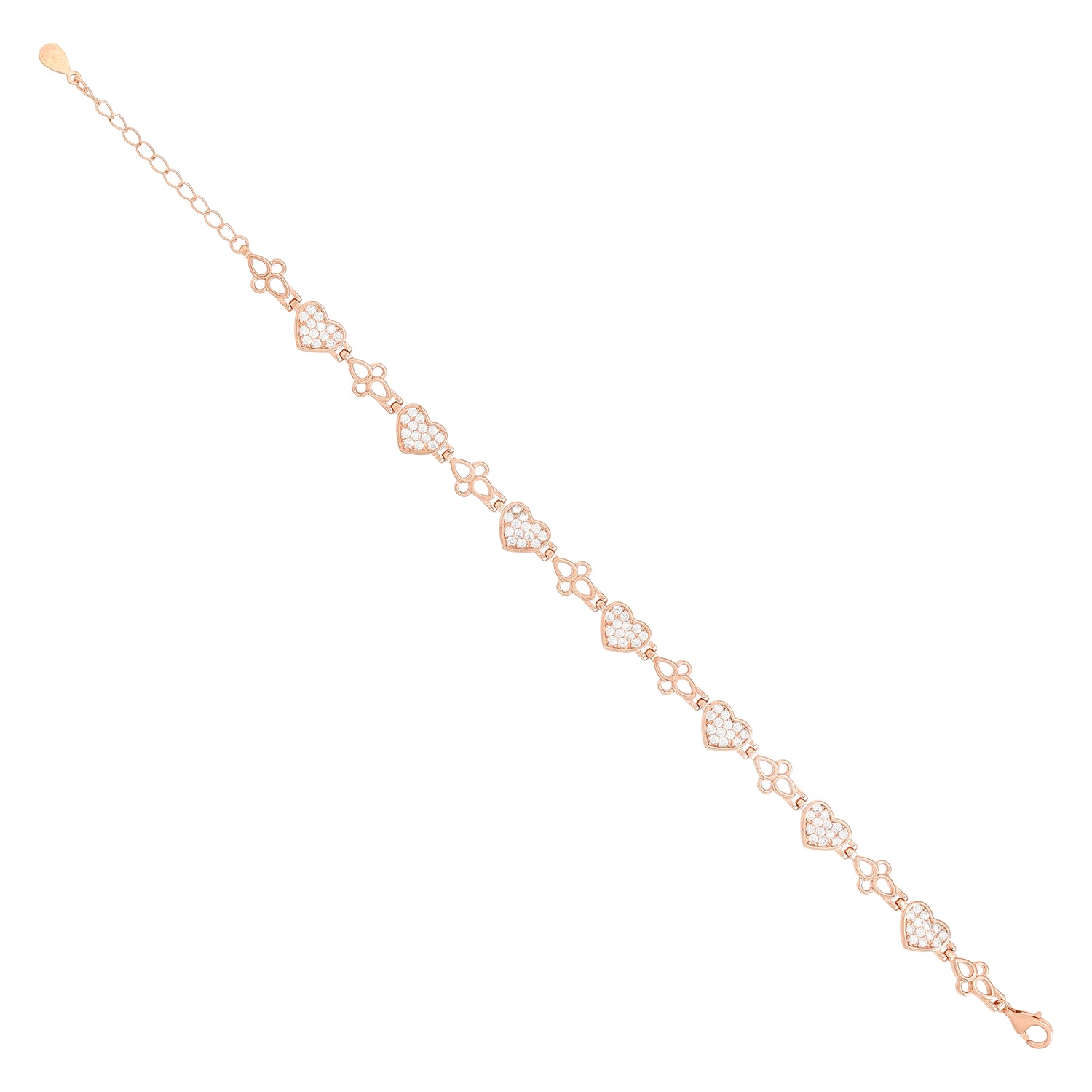925 Heartfelt Rose Gold Plated Multiple Hearts Bracelet