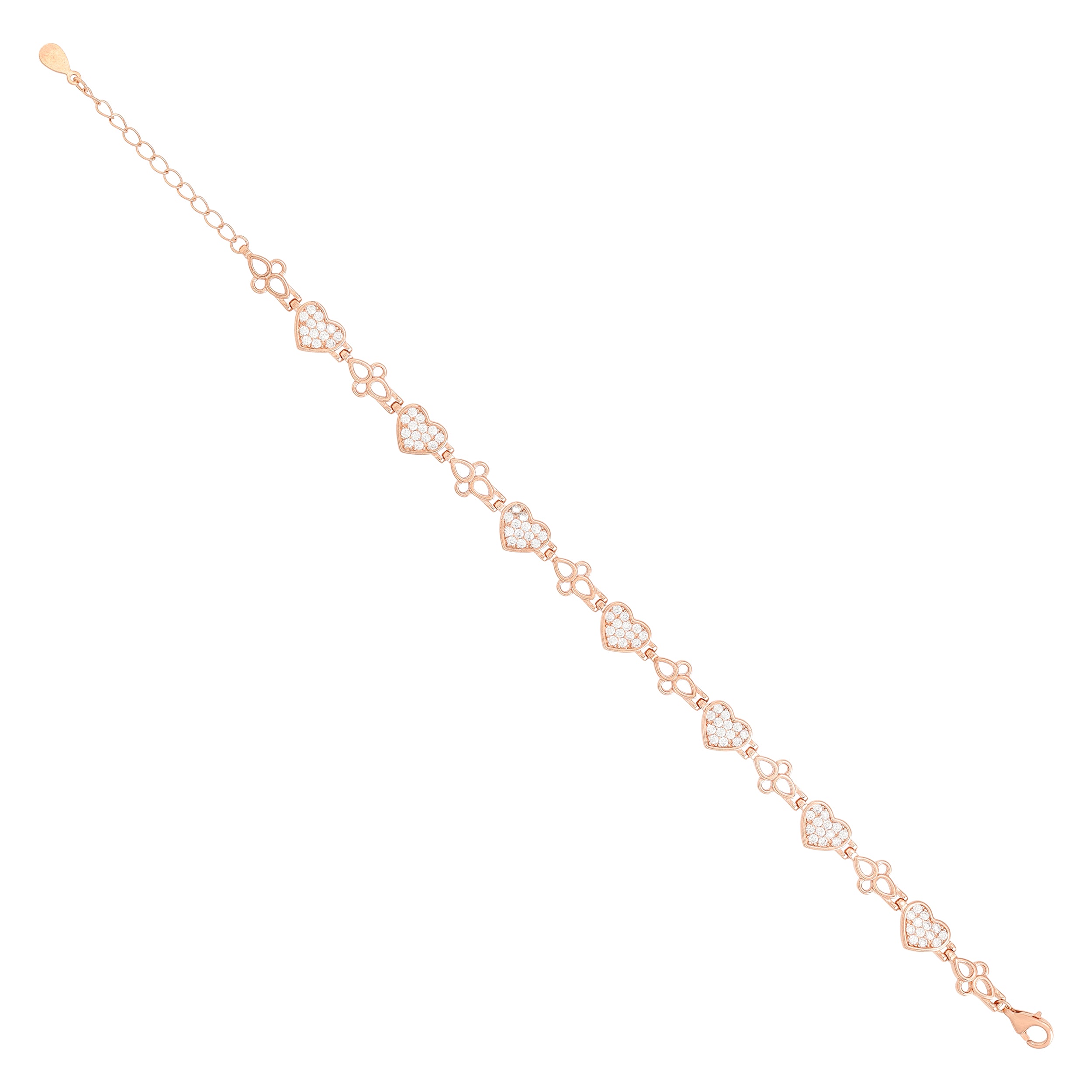 925 Heartfelt Rose Gold Plated Multiple Hearts Bracelet