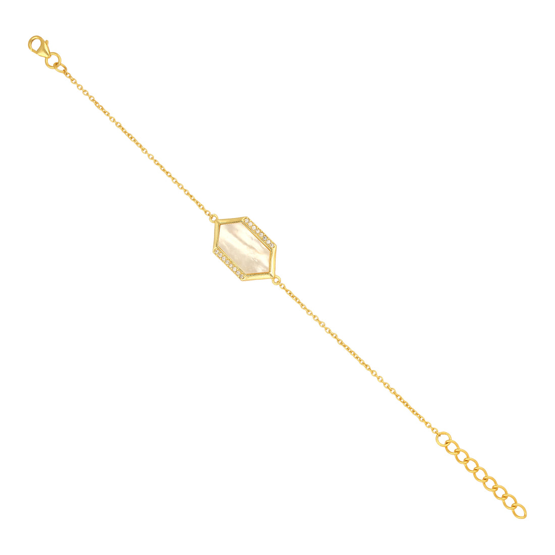 Hexagon Centre Gold Finish Silver Bracelet