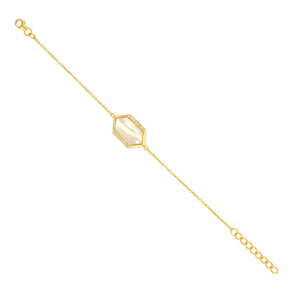 Hexagon Centre Gold Finish Silver Bracelet