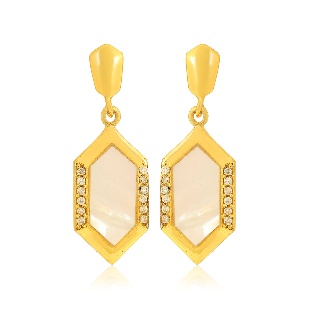 925 Hexagon Shape Gold Plated Silver Earrings