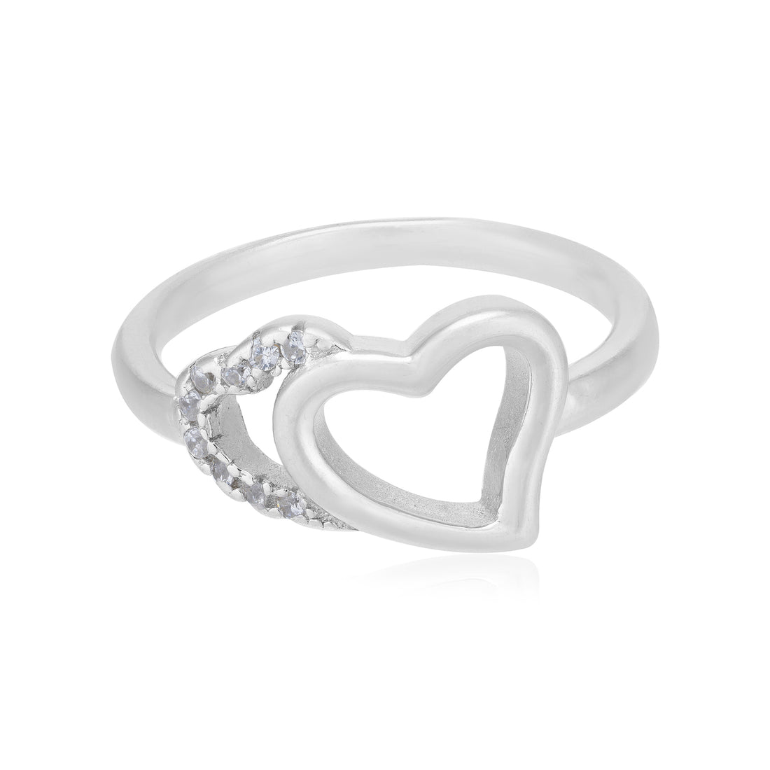 925 Layered Heart Rhodium Plated Sleek Stone Ring