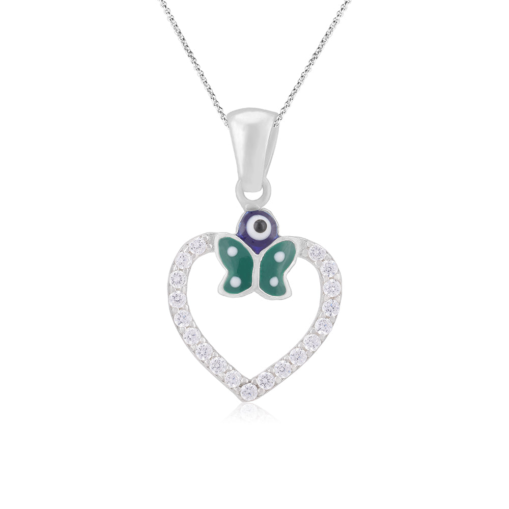Lush Green Enamel Wings 925 Shimmering Heart Pendants