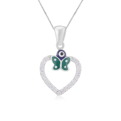 Lush Green Enamel Wings 925 Shimmering Heart Pendants