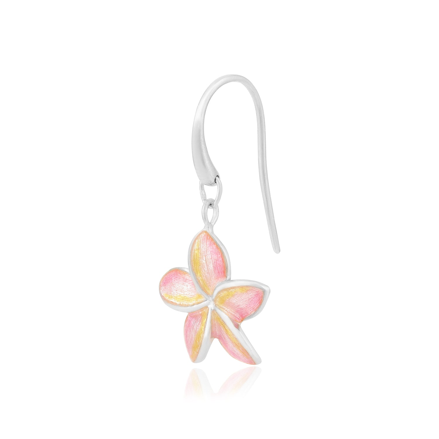 925 Lush Pink Plumeria Rhodium Plated Flower Hook Earrings