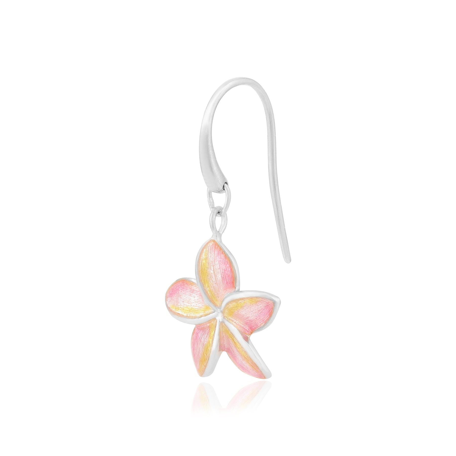 925 Lush Pink Plumeria Rhodium Plated Flower Hook Earrings