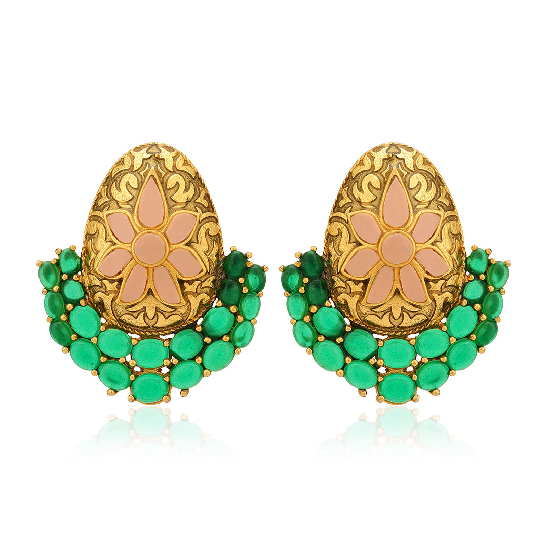 925 Luxurious Green Rose Gold Plated Earrings