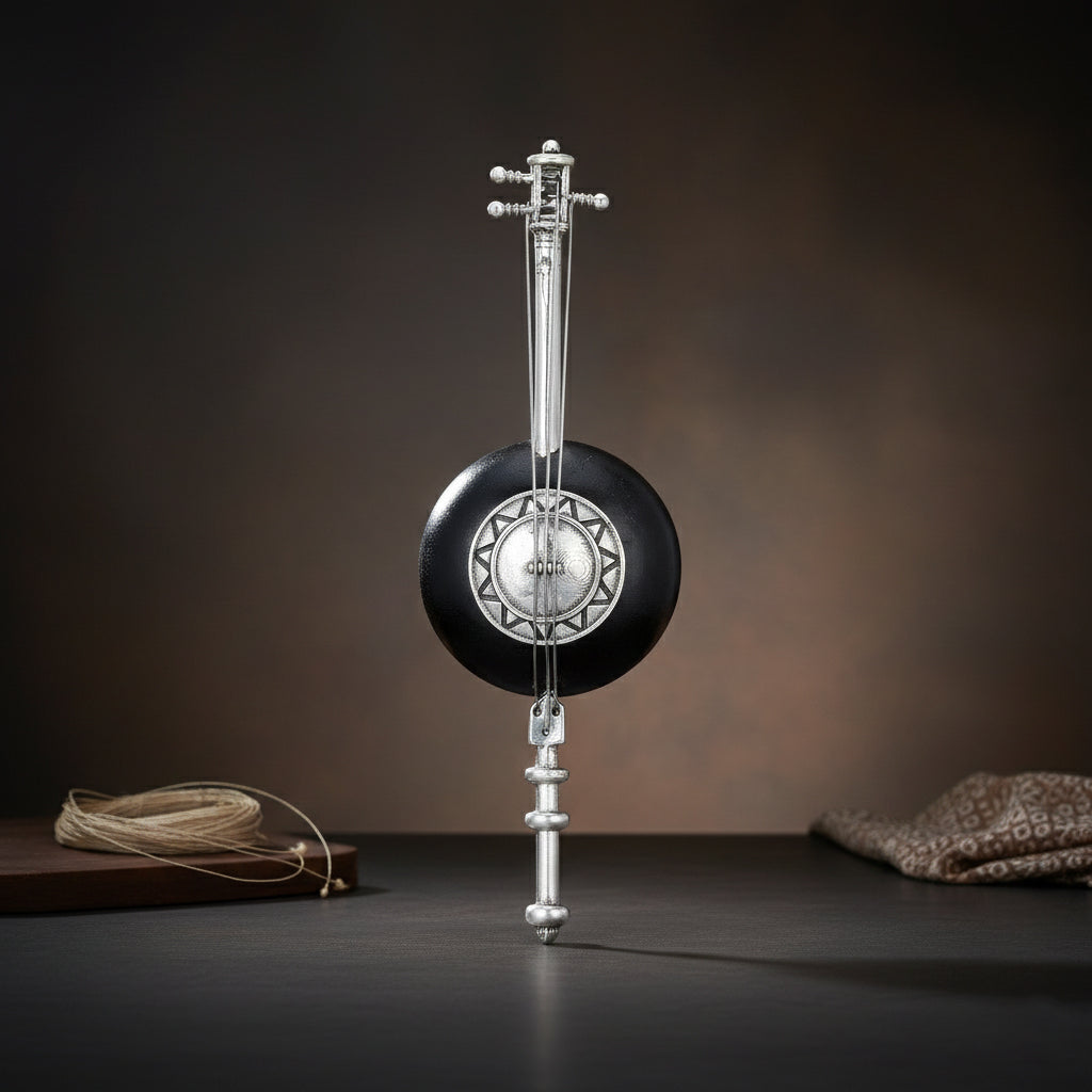 925 Mandolin Pill Box in Punched Sterling Silver Miniature