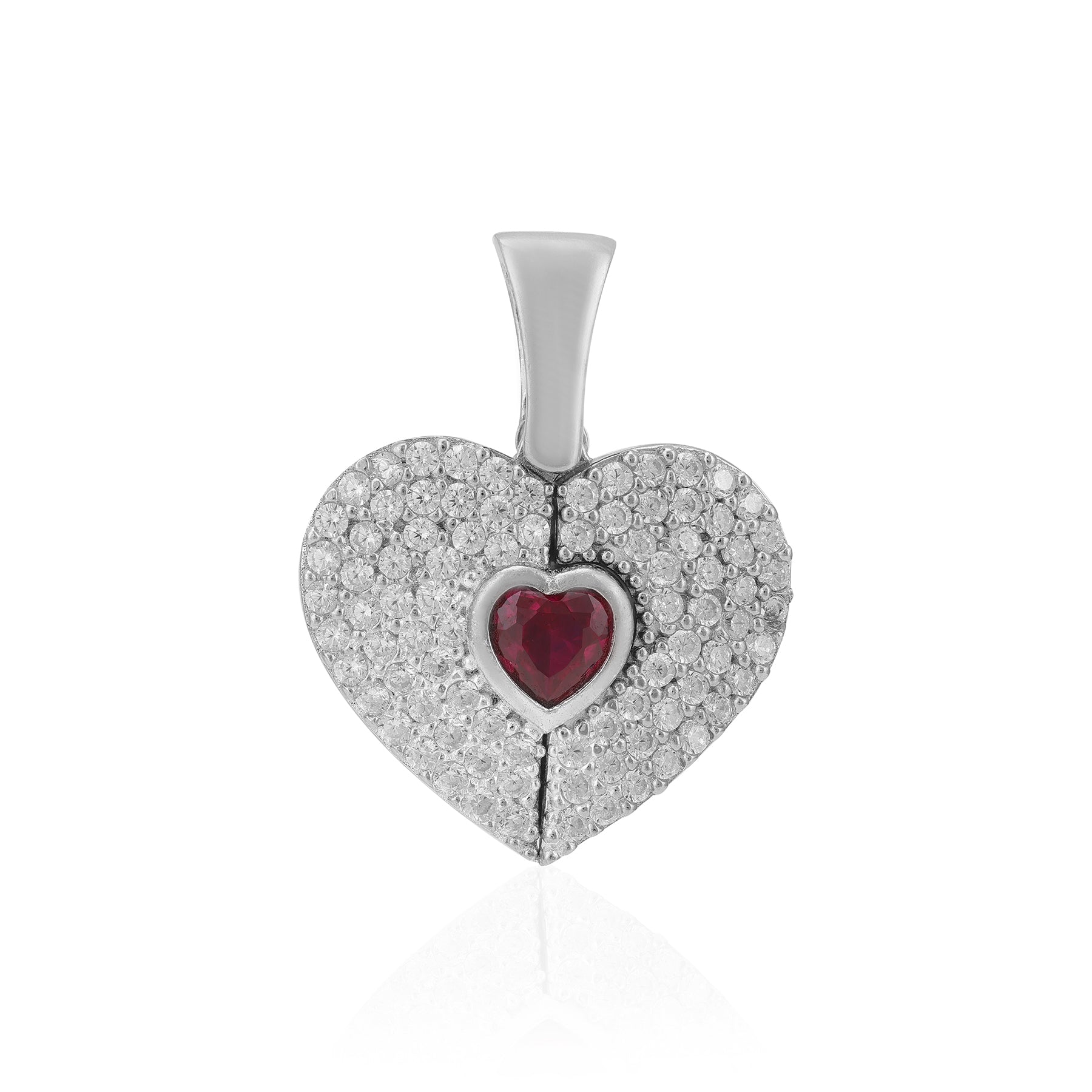 Maroon Desire Heart Rhodium Plated Sparkling Pendants