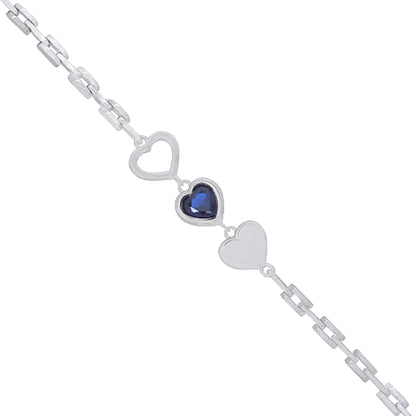 925 Mid Blue Heart Plated Tri Heart Link Chain Bracelets