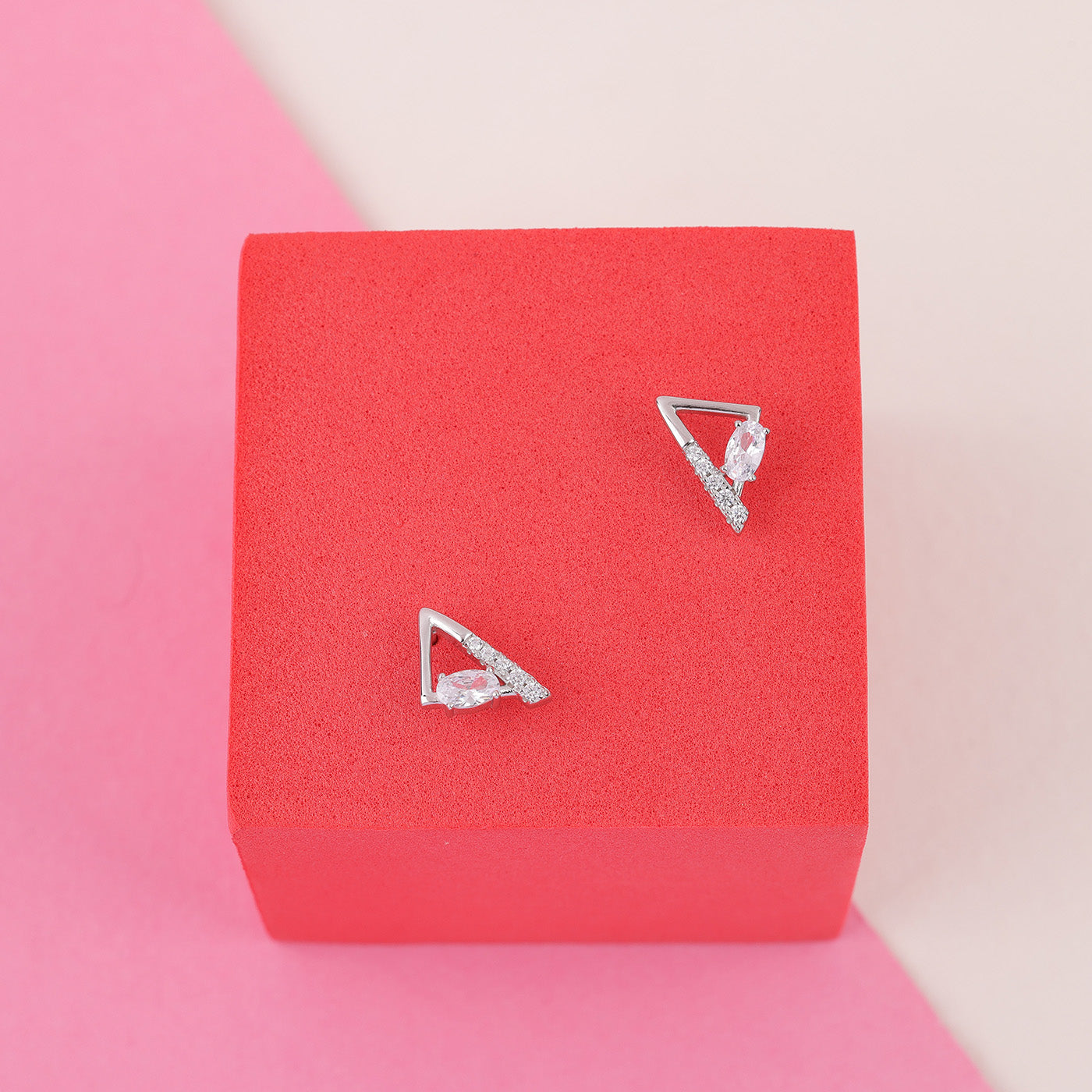 925 Sterling Silver Modern Edge Triangle Pendant and Earrings Combo Set For Women