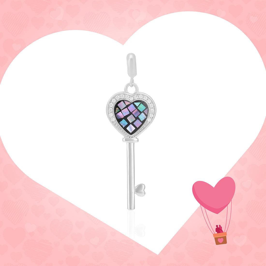 925 Mosaic Heart Key Rhodium Plated Pendants