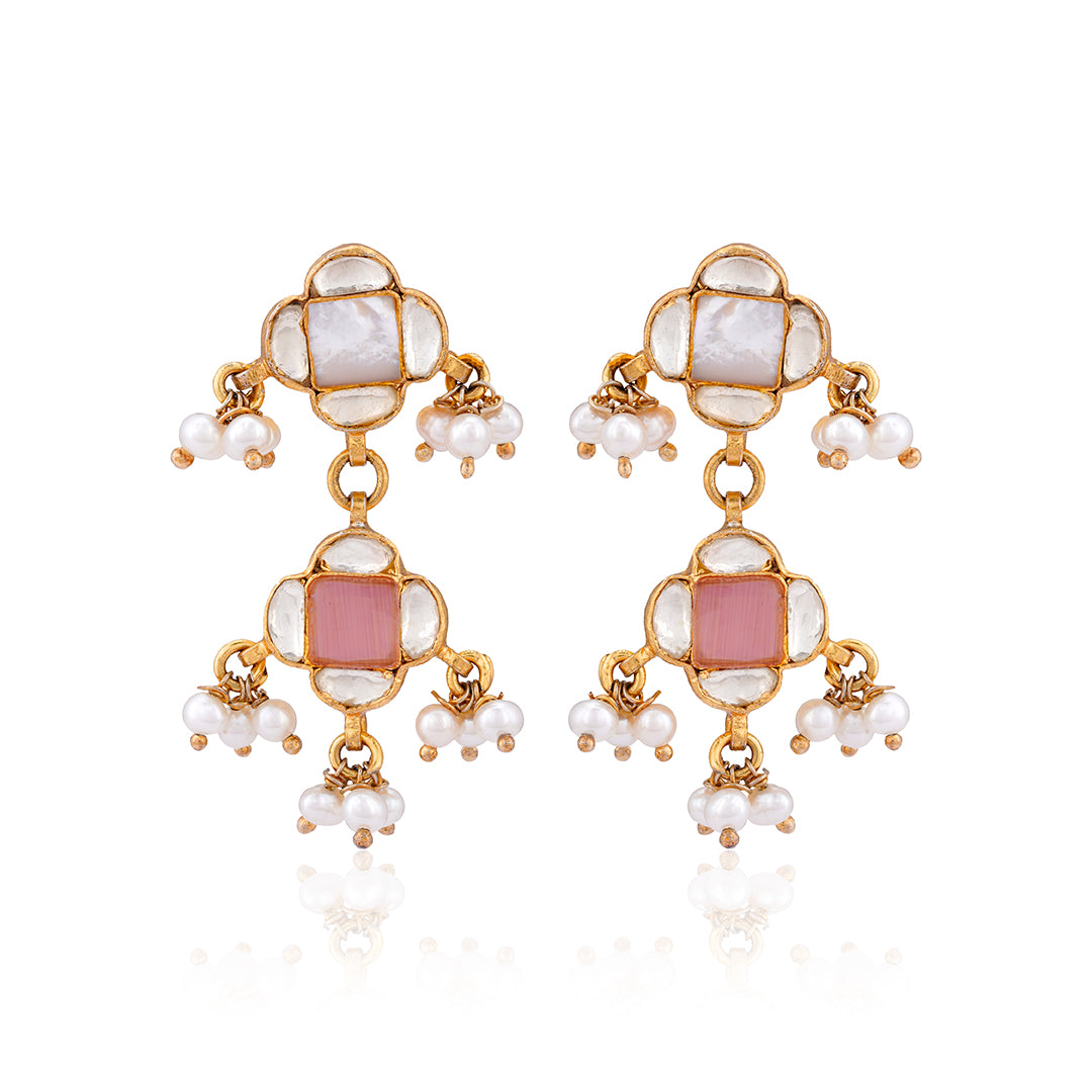 925 Mother Of Pearl Layered Polki Earring