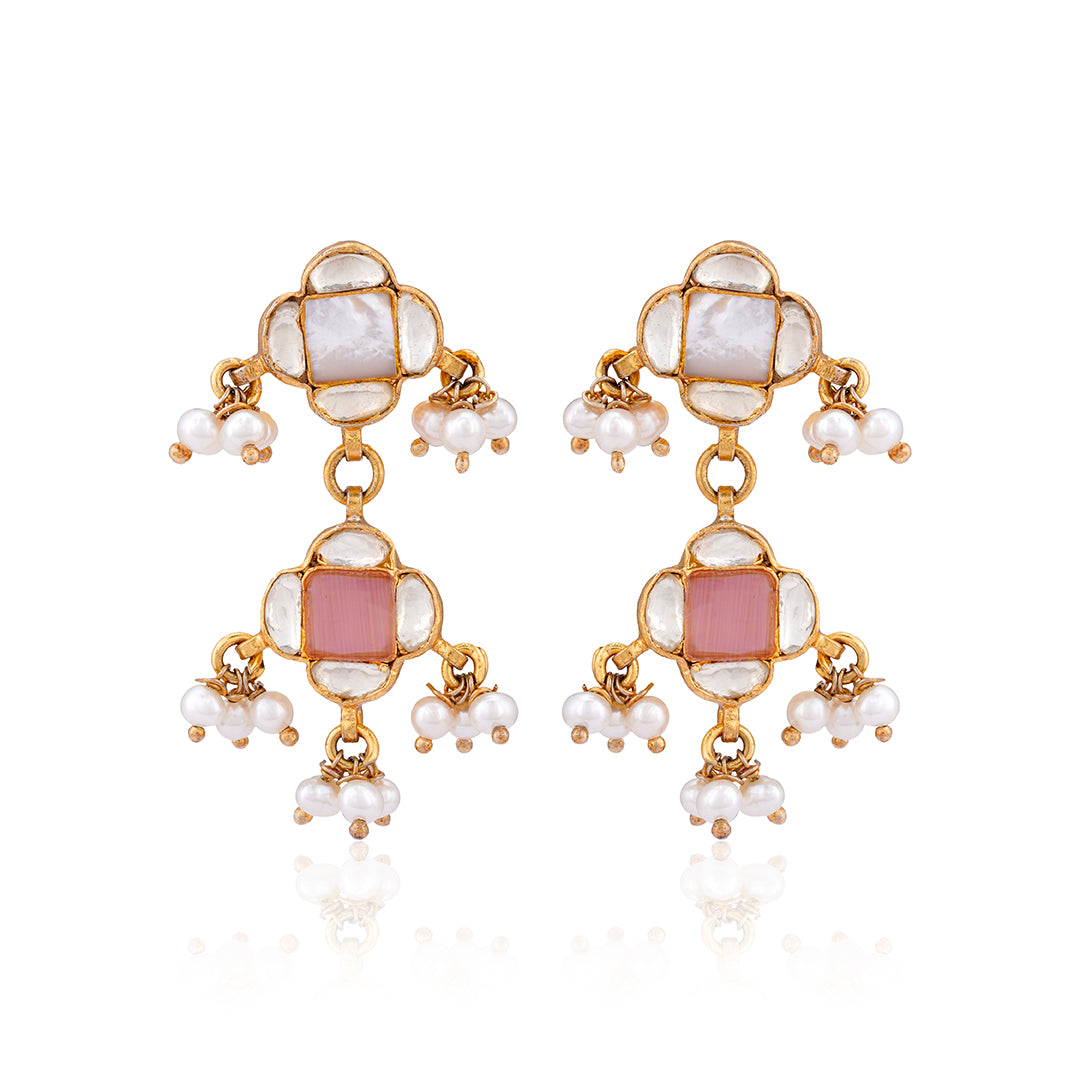 925 Mother Of Pearl Layered Polki Earring