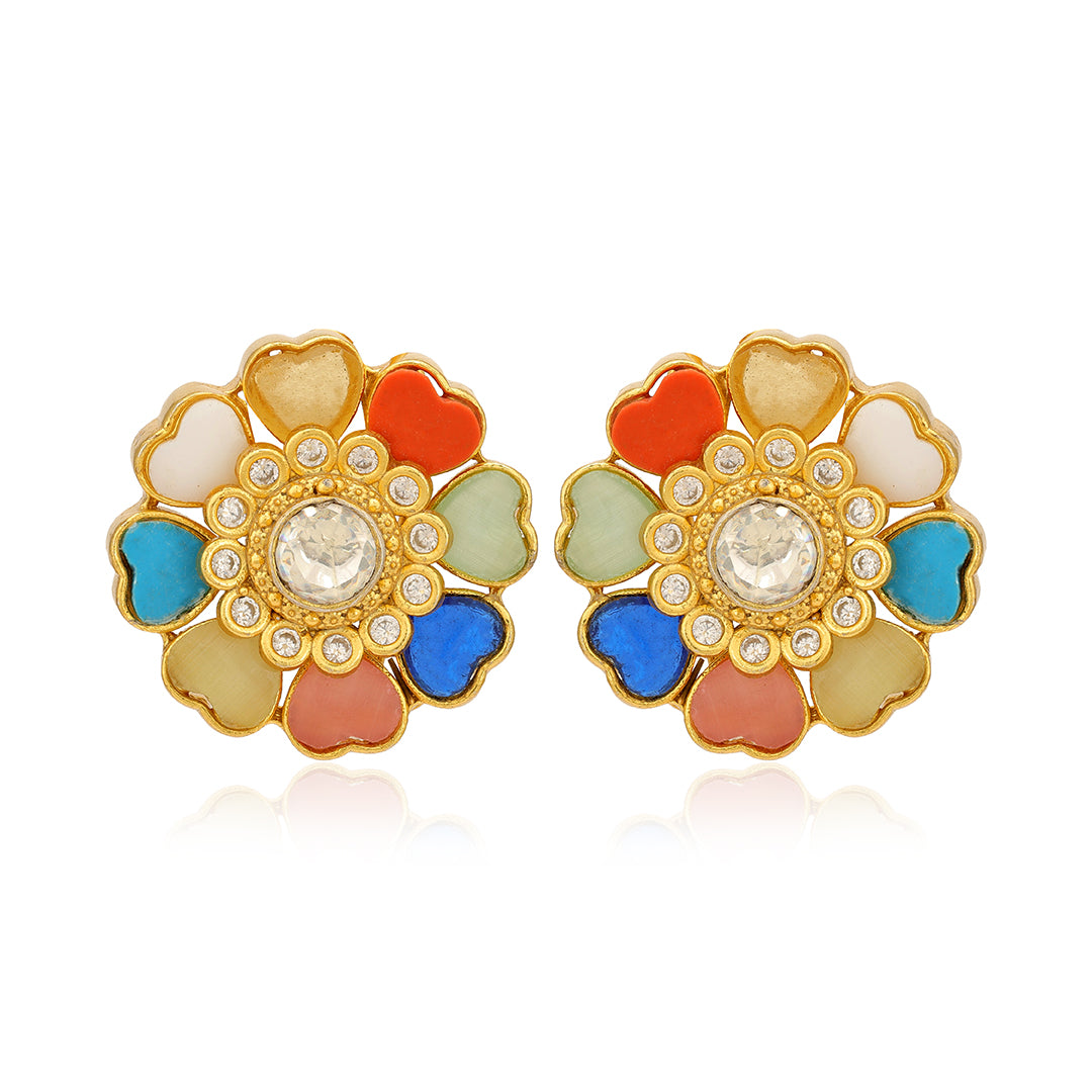 925  Navarathinam Gemstone Gold Plated Earrings