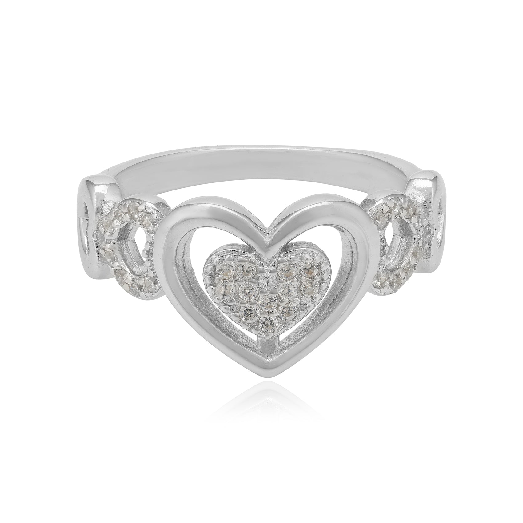 925 Nested Heart Rhodium Surrounding Hearts Ring