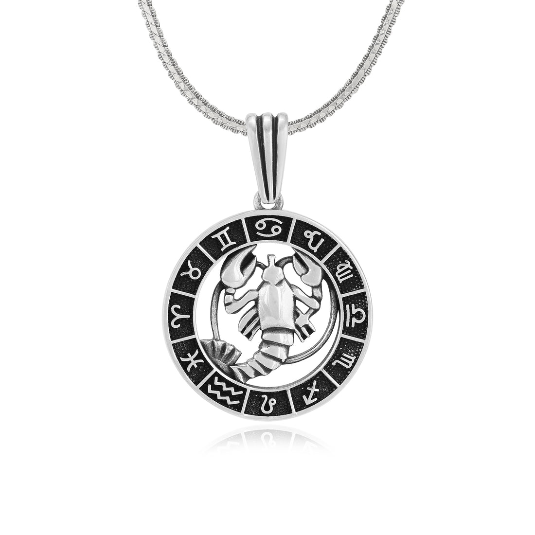 925 Nurturing Cancer Oxidised Zodiac Pendant