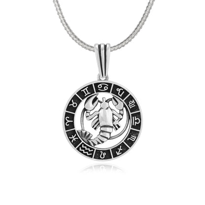 925 Nurturing Cancer Oxidised Zodiac Pendant