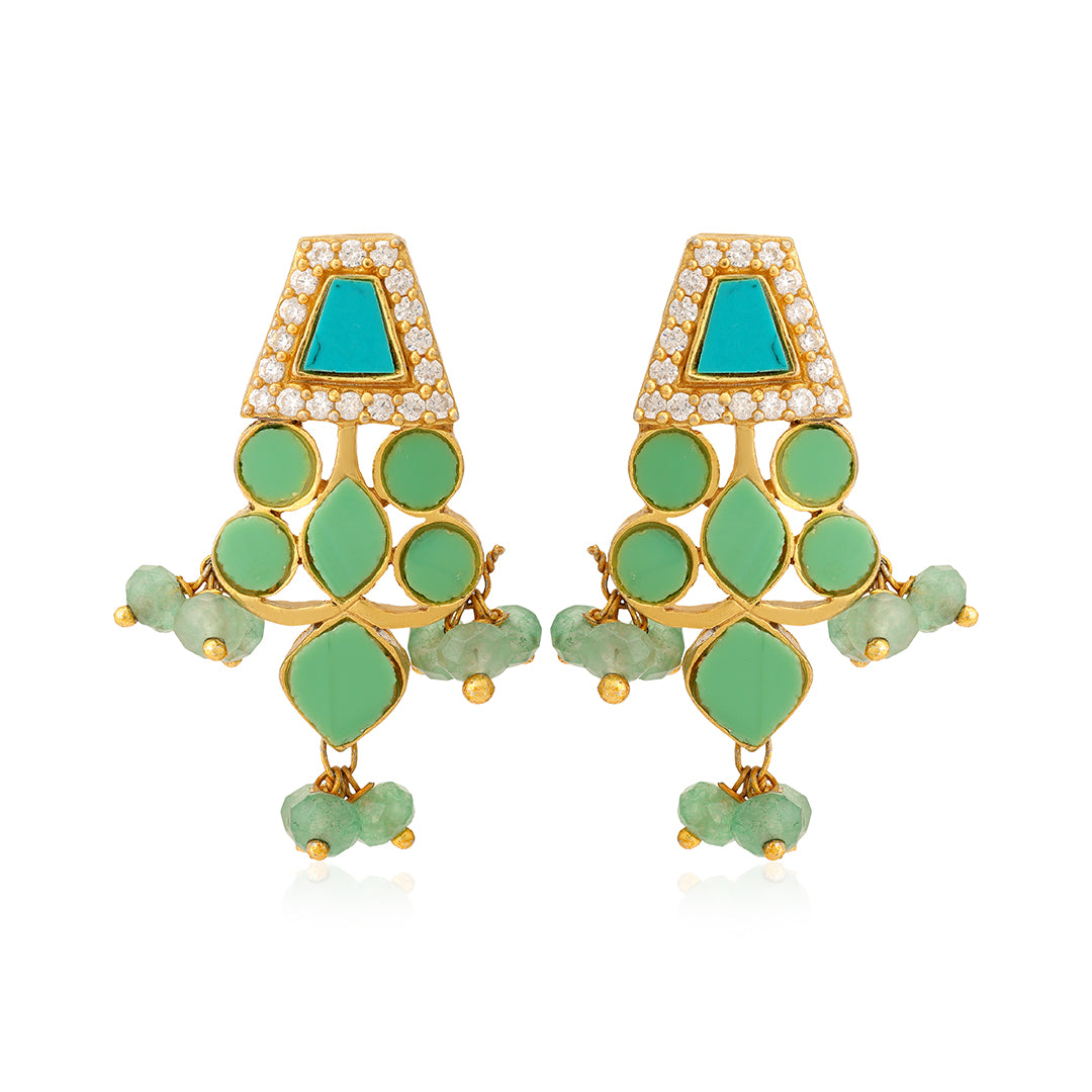 925 Opulent Turquoise Stone Pearl Earrings