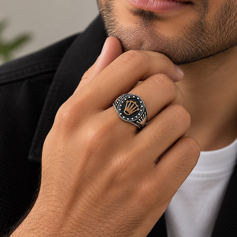 925 Oxidised Imperial Crown Sterling Silver Ring