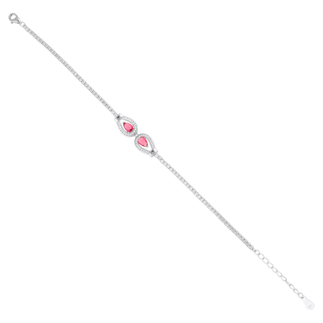 Pear Pink Stone Accent Silver Bracelet