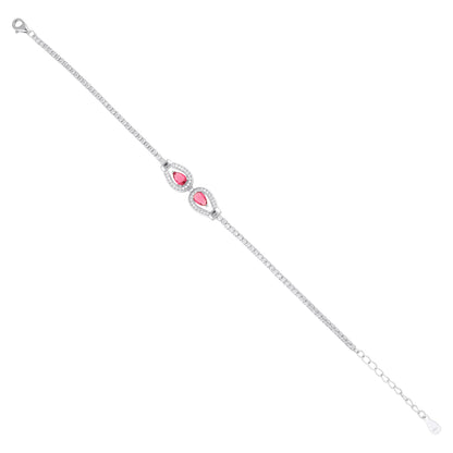 Pear Pink Stone Accent Silver Bracelet