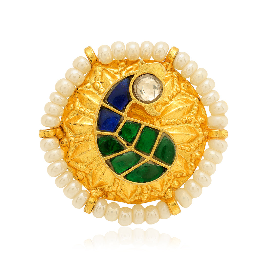 925 Polki Peacock Sterling Silver Gold Plated Ring
