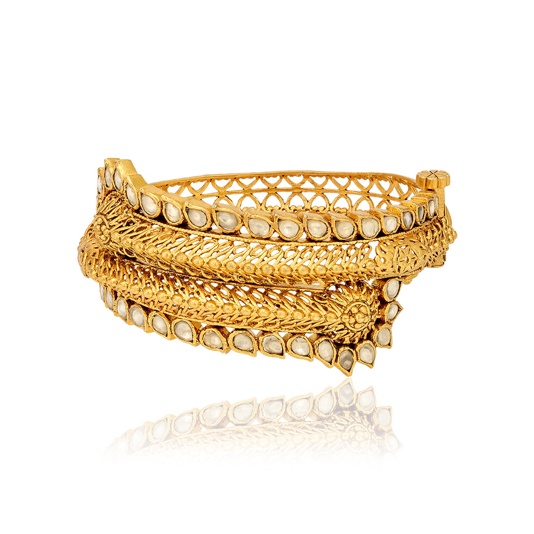 925 Polki Vortex Sterling Silver Gold Plated Kada