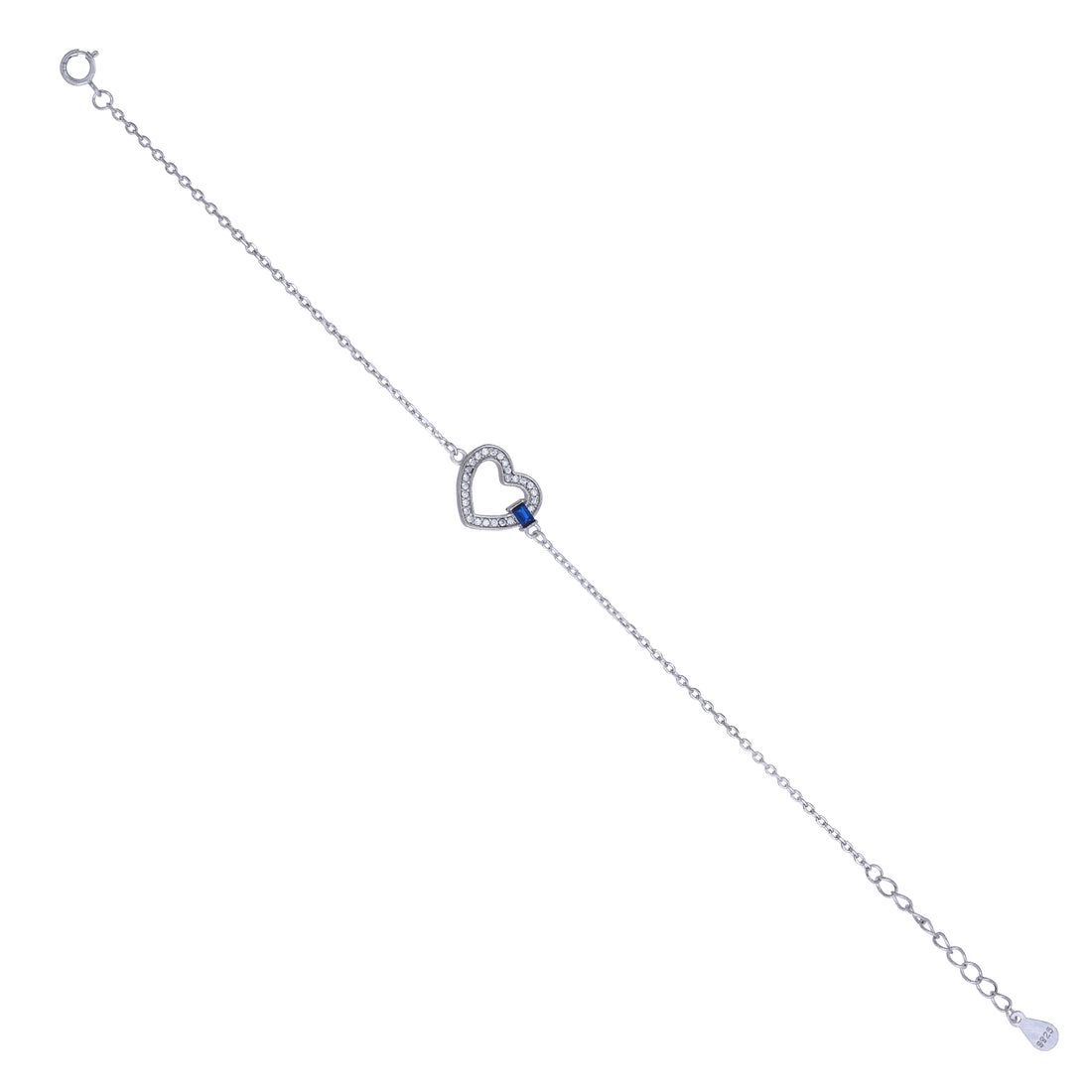925 Pristine Heart Rhodium Plated Crystal Blue Edge Bracelets