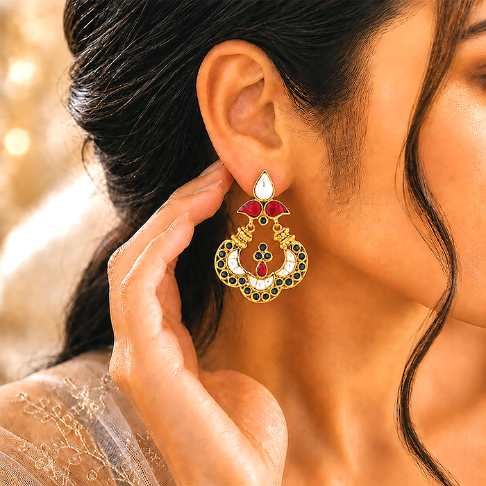 925 Radiant Polki Red Stone Silver Earrings