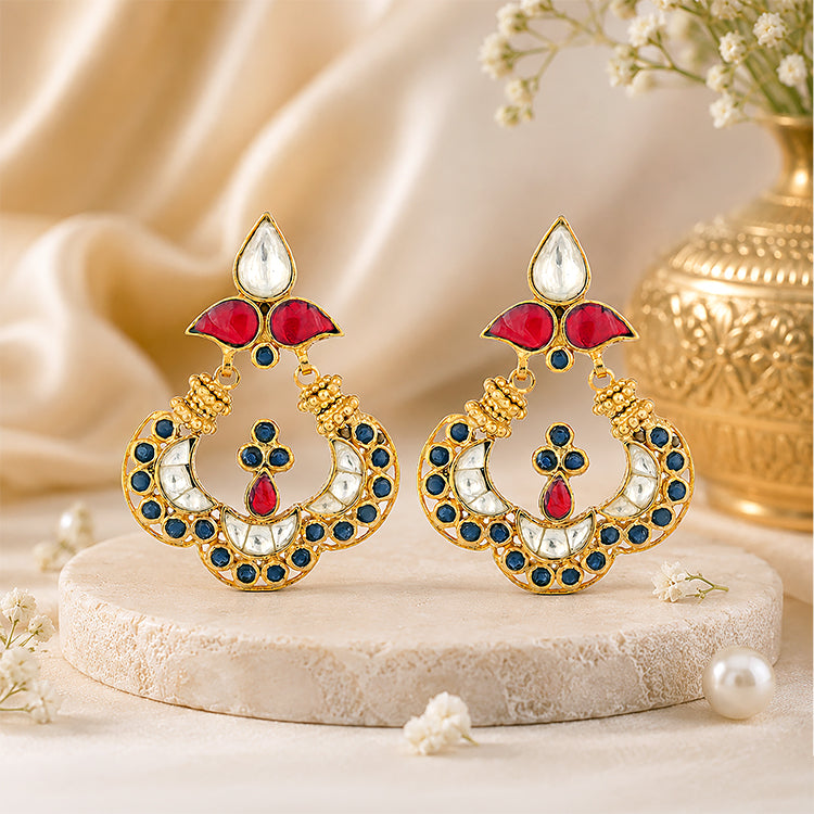 925 Radiant Polki Red Stone Silver Earrings