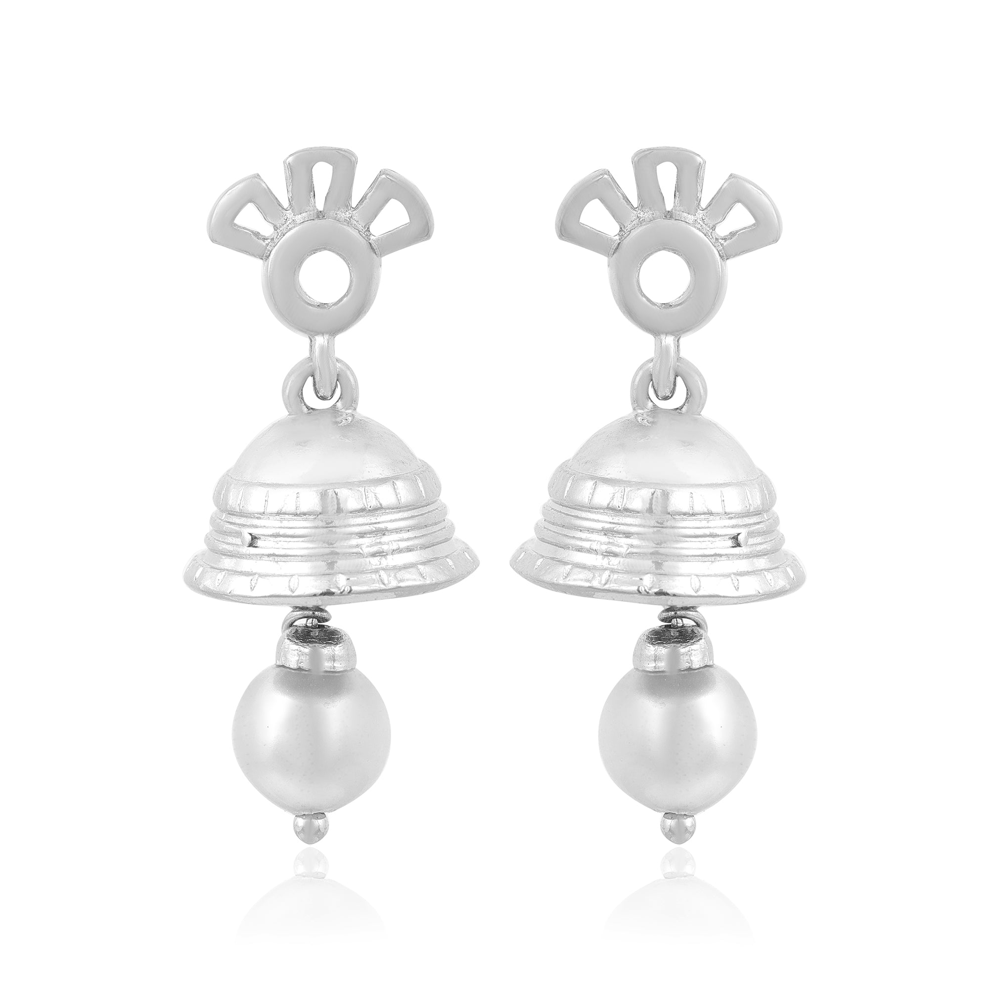 925 Radiant Pearl Drop Jhumki Earrings In Sterling Silver
