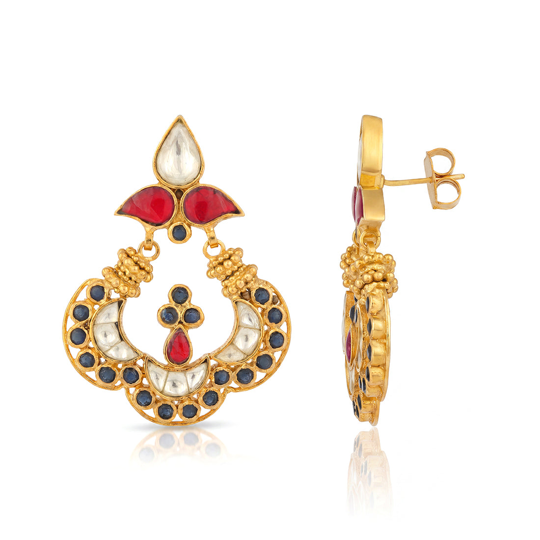 925 Radiant Polki Red Stone Silver Earrings