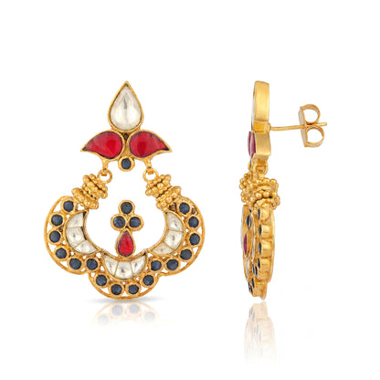 925 Radiant Polki Red Stone Silver Earrings