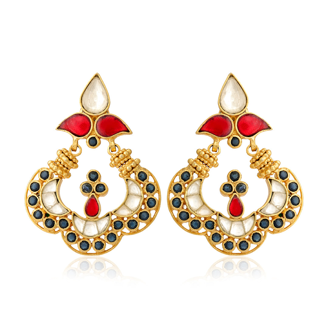 925 Radiant Polki Red Stone Silver Earrings