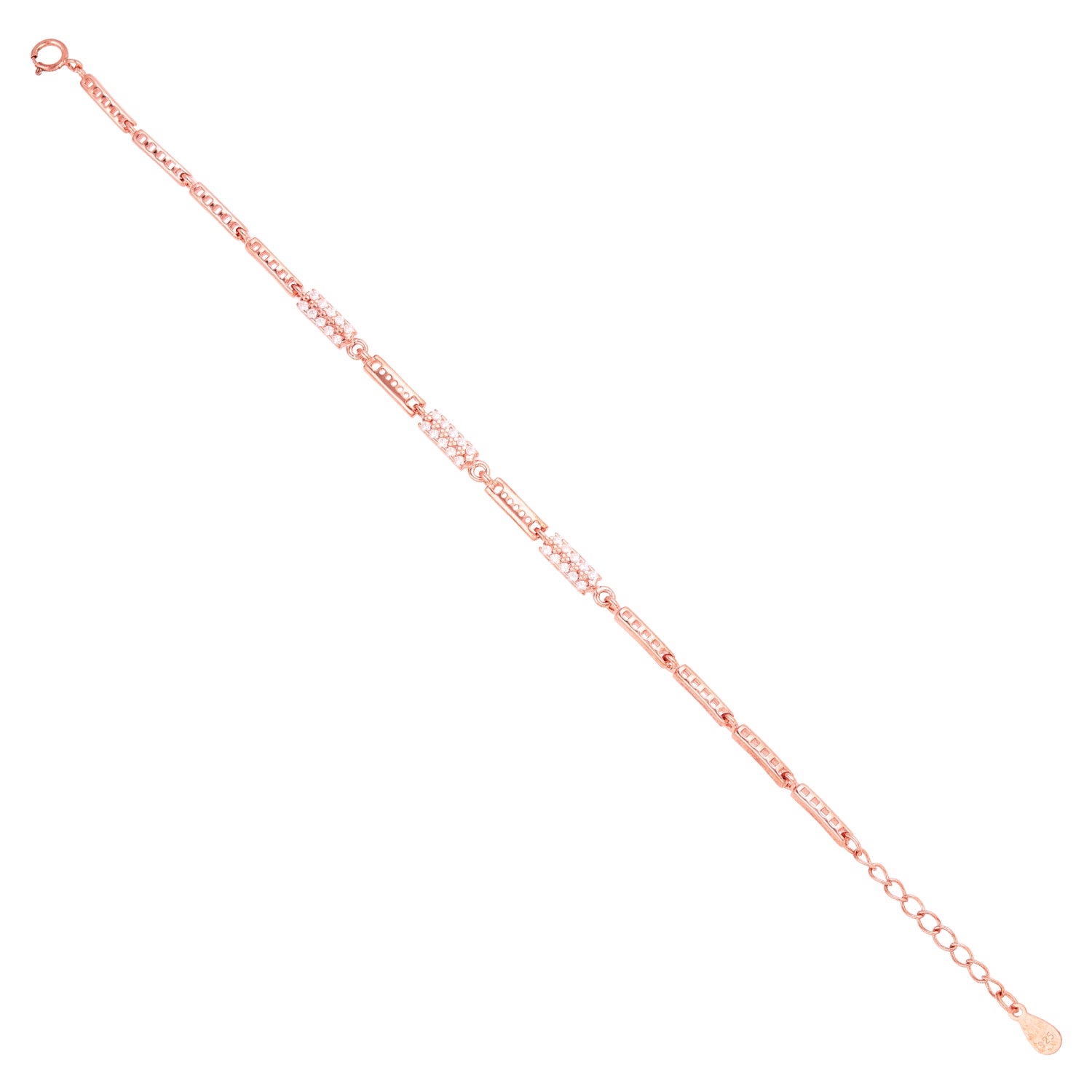 Rectangular Pav Link Rose Gold Silver Bracelet