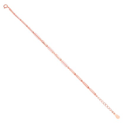 Rectangular Pav Link Rose Gold Silver Bracelet